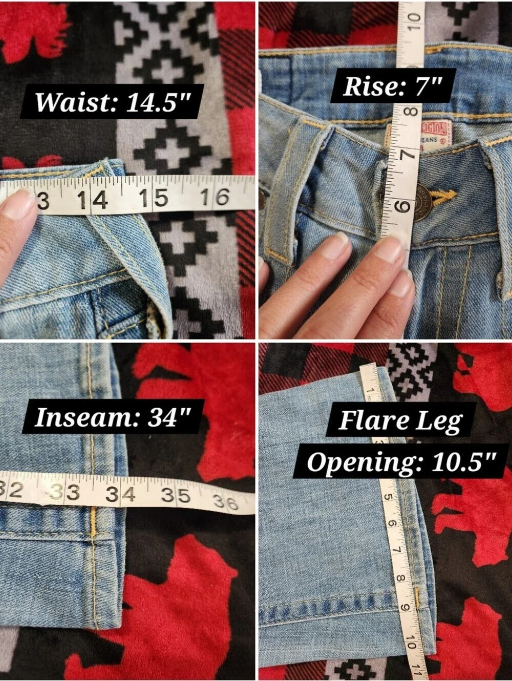 True Religion Y2K Caroline Lady Godiva Patch Low Rise Flare Jeans 26 Premium! - Picture 11 of 11